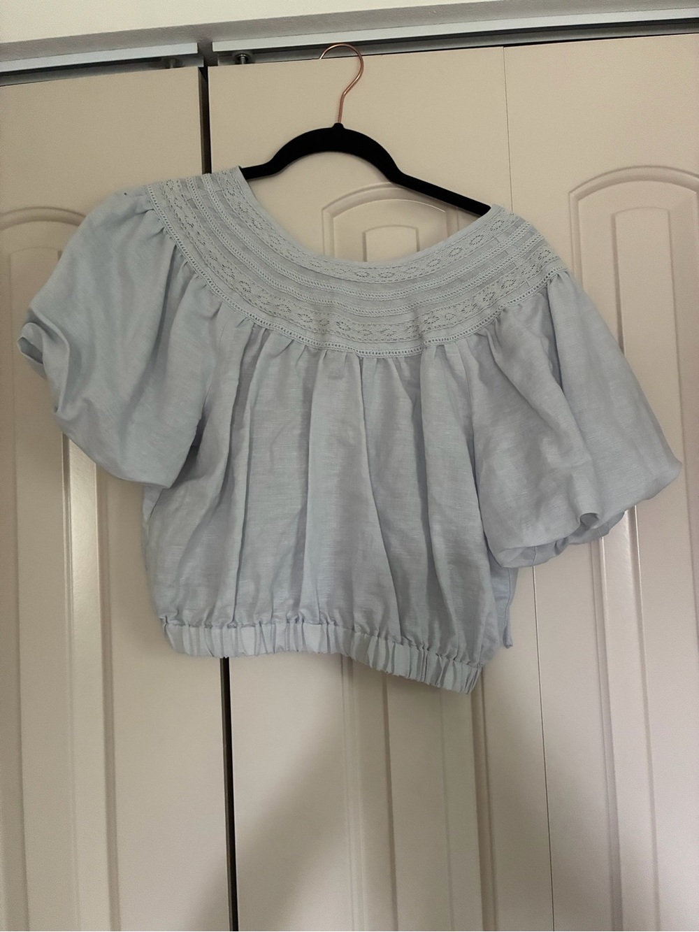 Chelsea & Violet Powder Blue Off-Shoulder Peasant Blouse